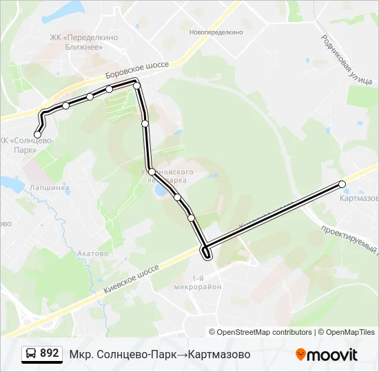 Автобус 892: карта маршрута