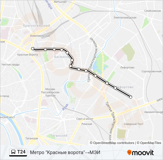 Автобус Т24: карта маршрута