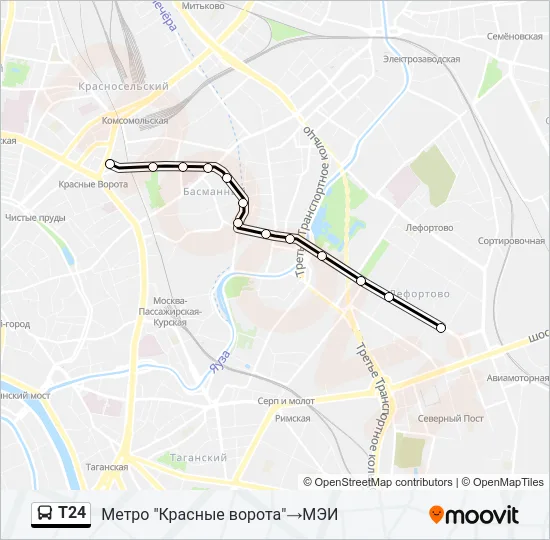 Автобус Т24: карта маршрута