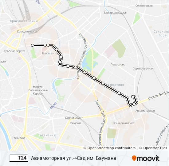 Автобус Т24: карта маршрута