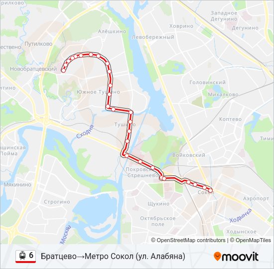 Трамвай 6: карта маршрута