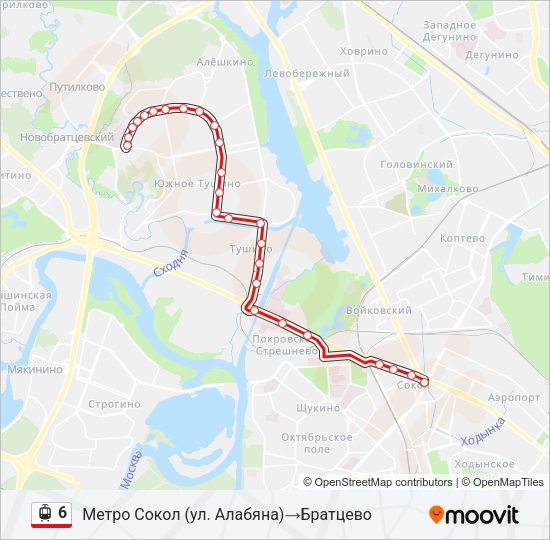 Трамвай 6: карта маршрута