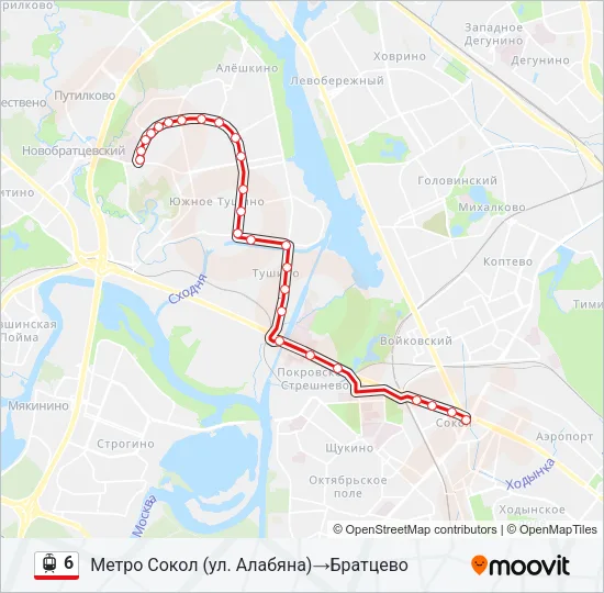 Трамвай 6: карта маршрута