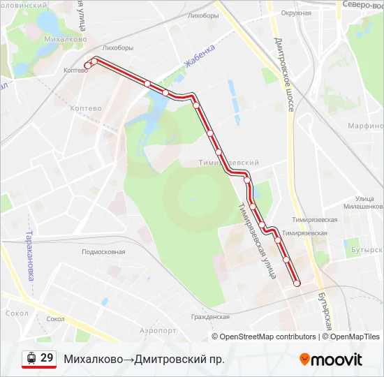 Трамвай 29: карта маршрута