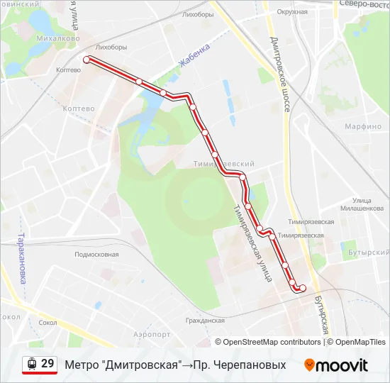 Трамвай 29: карта маршрута