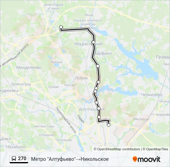 Автобус 270: карта маршрута