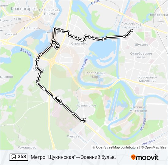 Автобус 358: карта маршрута