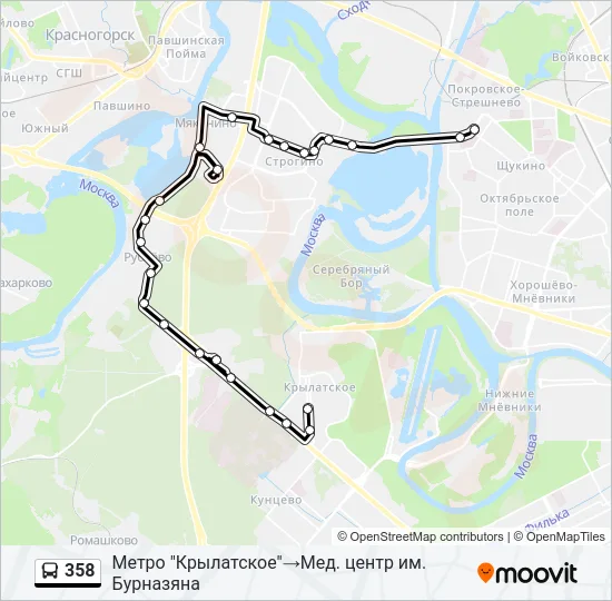Автобус 358: карта маршрута