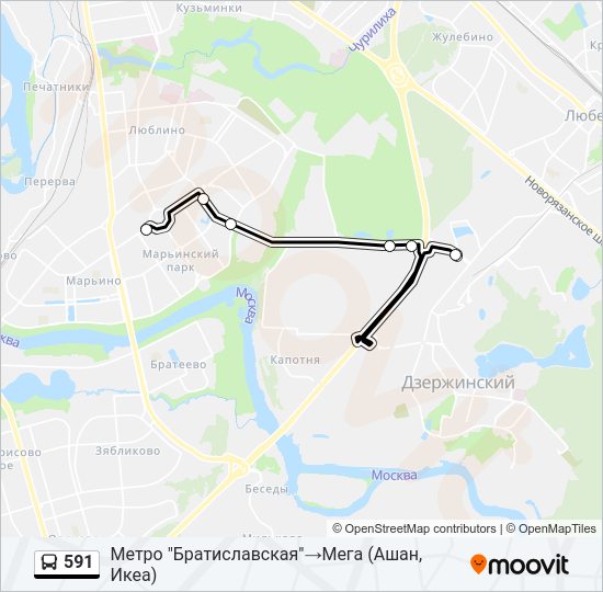 Автобус 591: карта маршрута