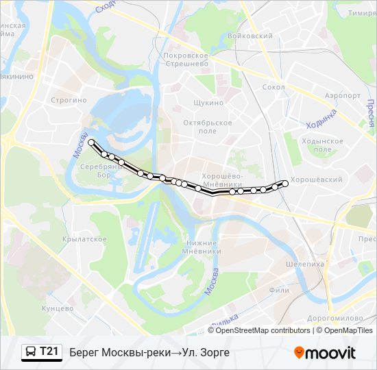 Автобус Т21: карта маршрута