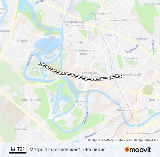 Автобус Т21: карта маршрута