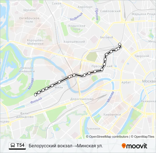 Автобус Т54: карта маршрута