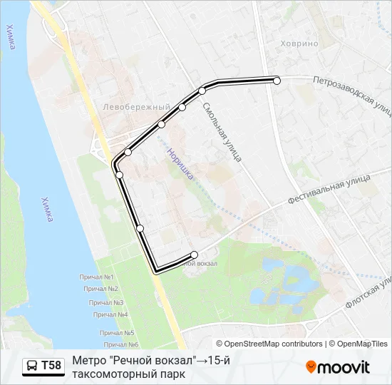 Т58 Bus Line Map