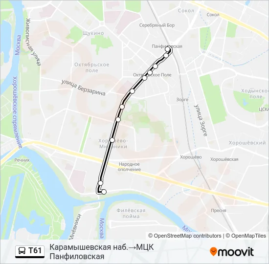 Автобус Т61: карта маршрута