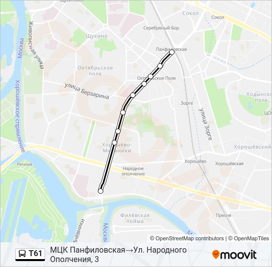 Автобус Т61: карта маршрута