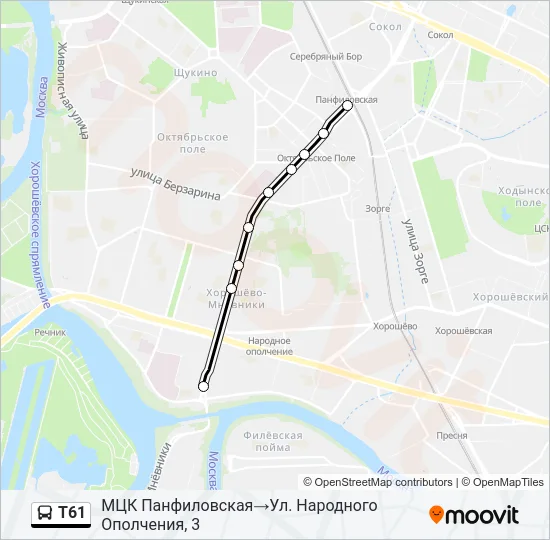 Автобус Т61: карта маршрута