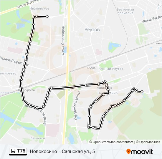 Т75 Bus Line Map