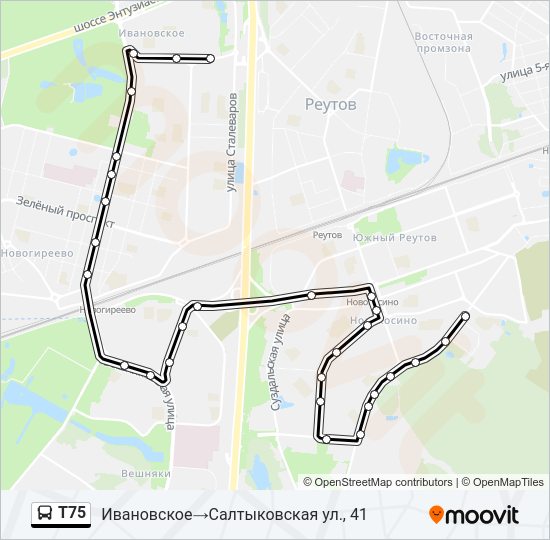 Т75 Bus Line Map