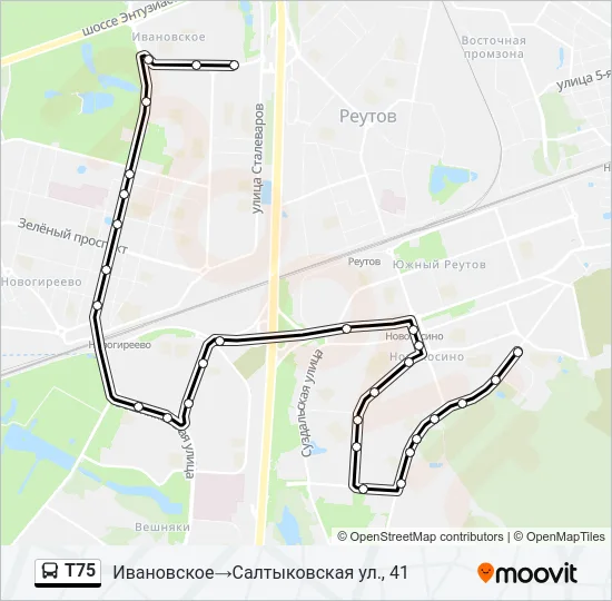 Автобус Т75: карта маршрута