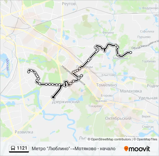 Автобус 1121: карта маршрута