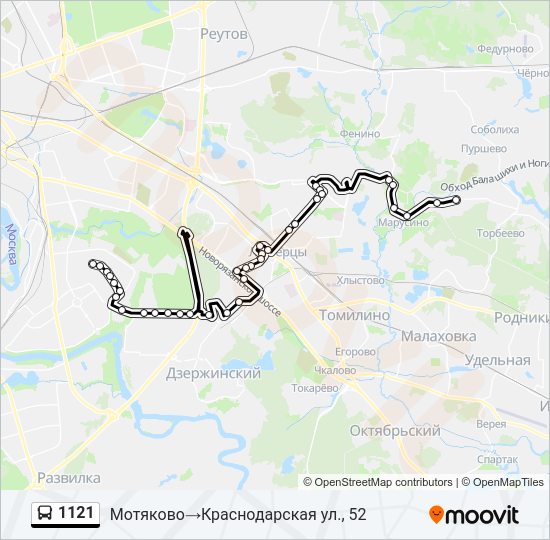Автобус 1121: карта маршрута