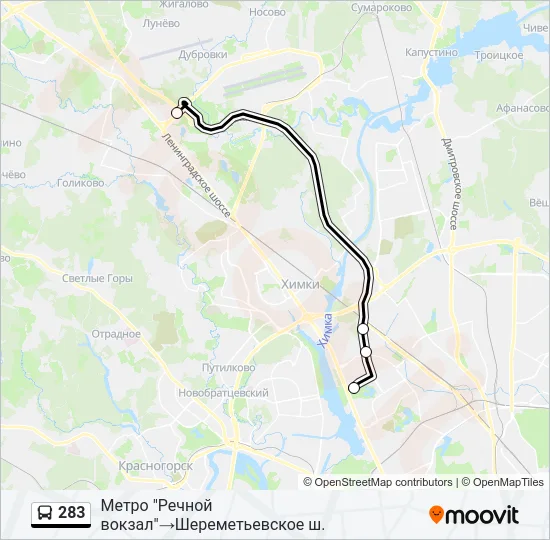 Автобус 283: карта маршрута