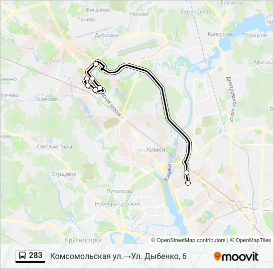 Автобус 283: карта маршрута