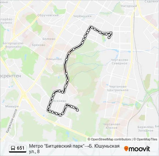 Автобус 651: карта маршрута
