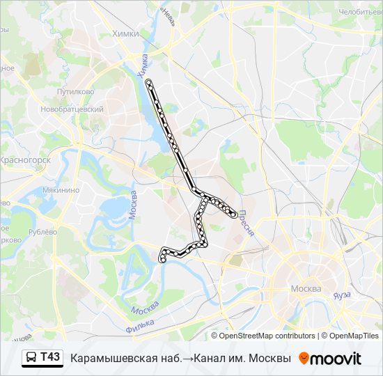 Т43 bus Line Map