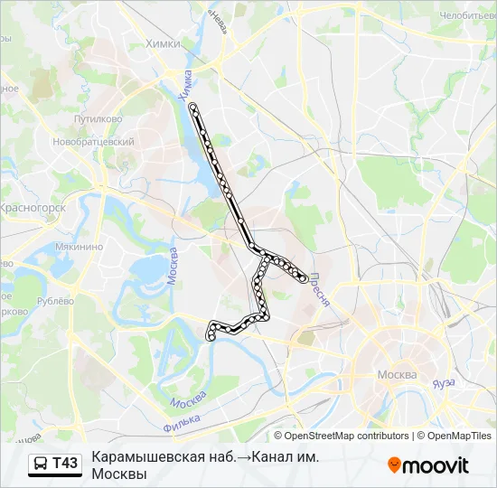 Автобус Т43: карта маршрута