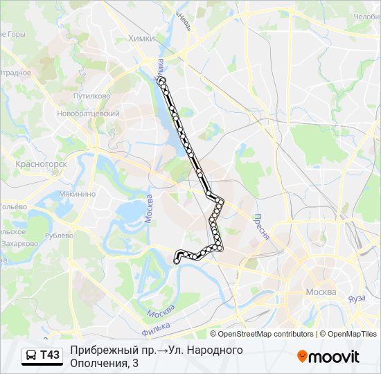 Автобус Т43: карта маршрута