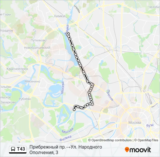 Автобус Т43: карта маршрута