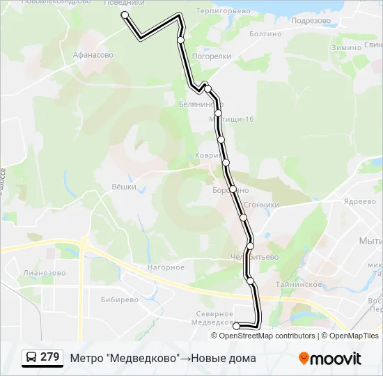 Автобус 279: карта маршрута