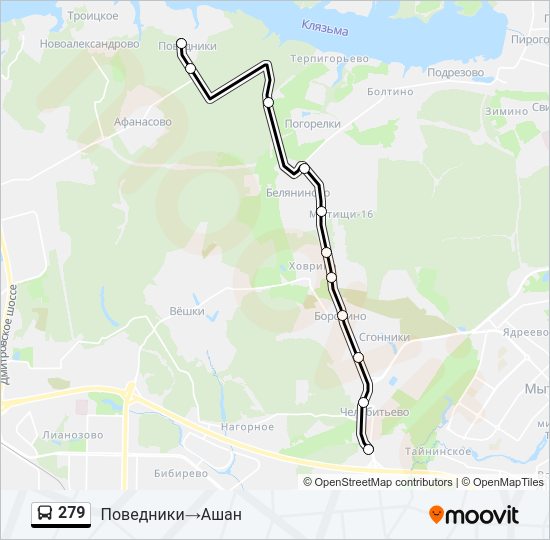 Автобус 279: карта маршрута