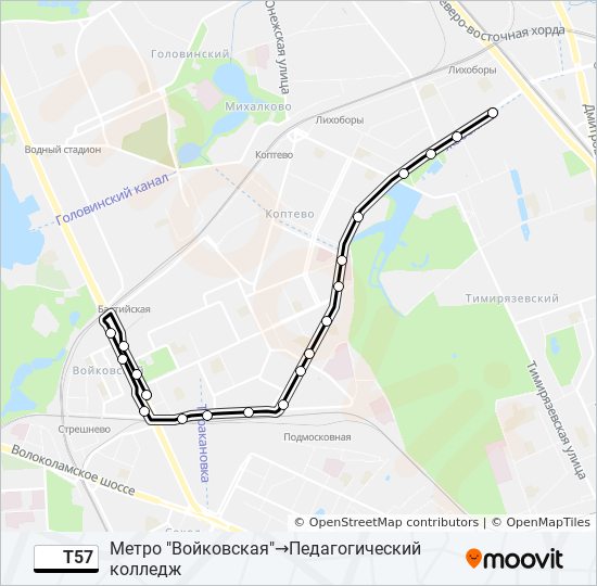 Автобус Т57: карта маршрута