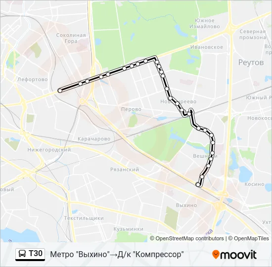Т30 Bus Line Map