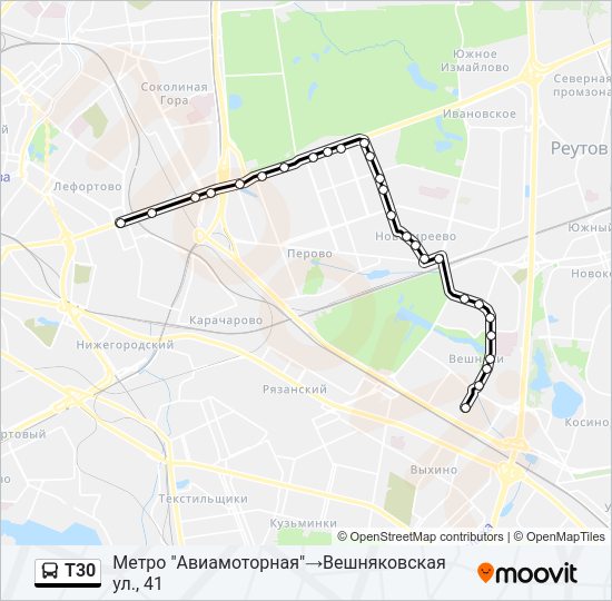 Автобус Т30: карта маршрута
