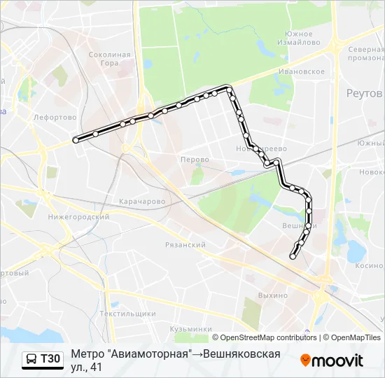 Автобус Т30: карта маршрута