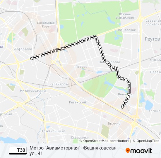 Автобус Т30: карта маршрута