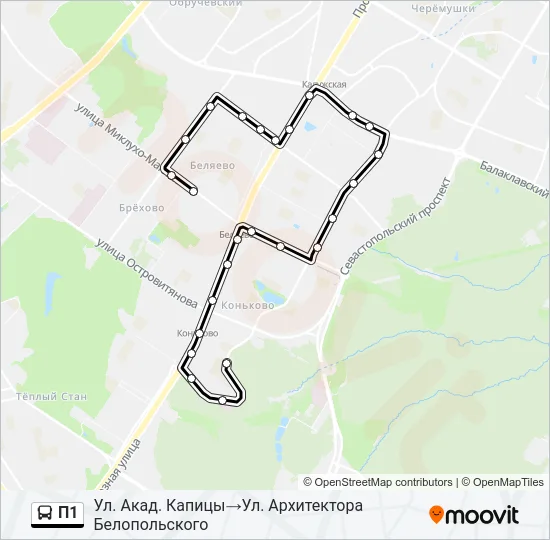 Автобус П1: карта маршрута