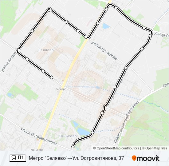 Автобус П1: карта маршрута
