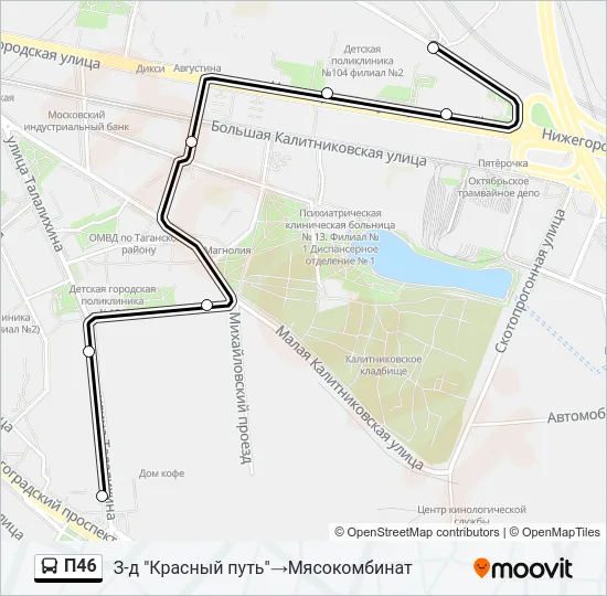 Автобус П46: карта маршрута