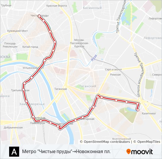 Трамвай А: карта маршрута