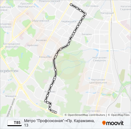 Автобус Т85: карта маршрута
