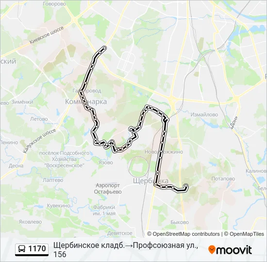 Автобус 1170: карта маршрута