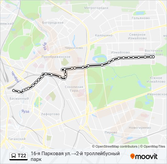 Автобус Т22: карта маршрута