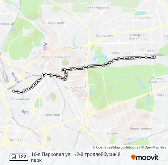 Автобус Т22: карта маршрута