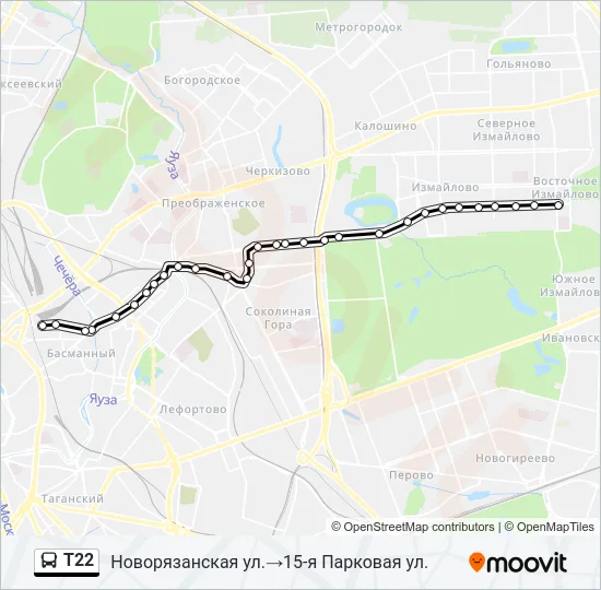 Т22 Bus Line Map