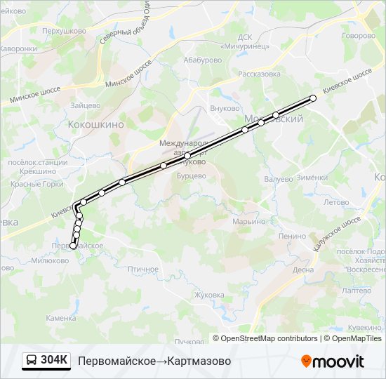 Автобус 304К: карта маршрута