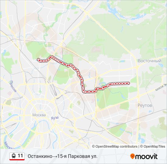 Трамвай 11: карта маршрута